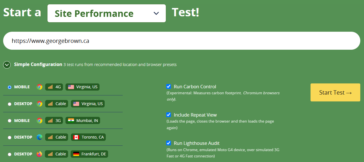 webpagetest-setting